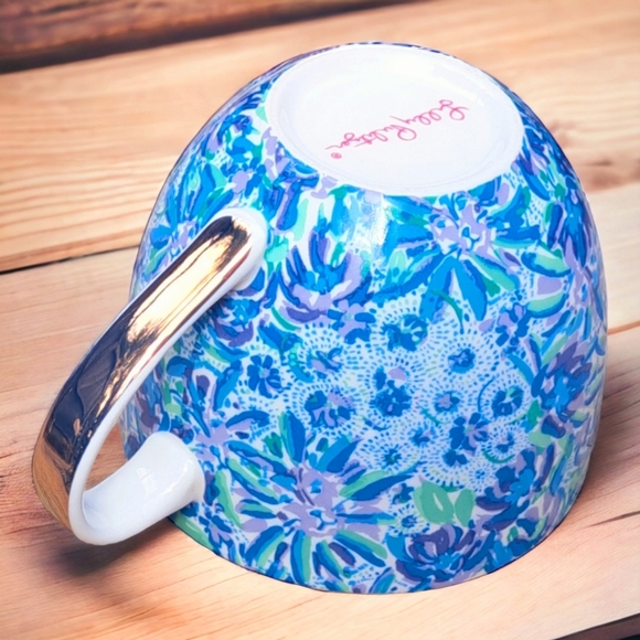 Lilly Pulitzer Ceramic Mugs Set of 2 Blue Floral/Gold 12 fl oz NWOT - Picture 5 of 7
